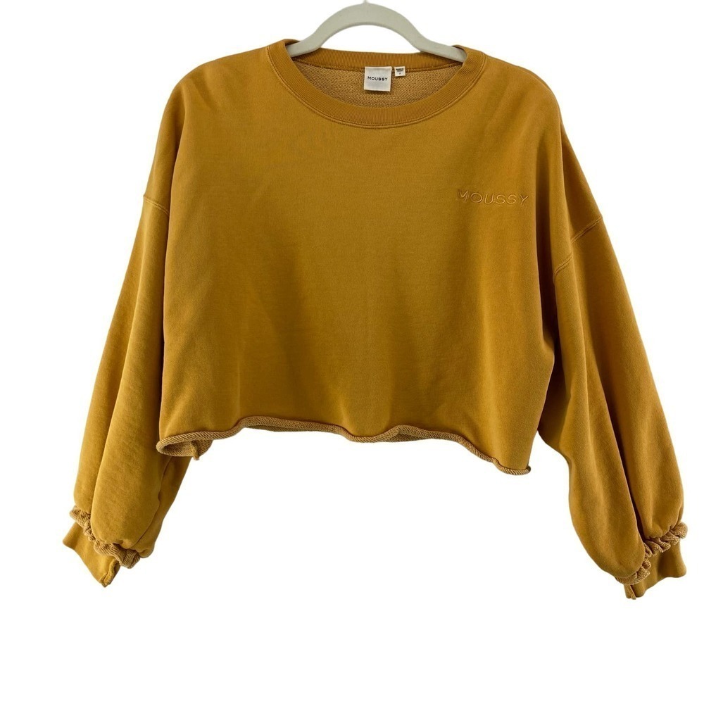 Luxury boho indie core festival gold Moussy Yellow Cropped Sweatshirt Free Size